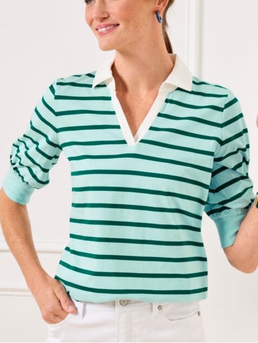 TALBOTS Johnny Collar Pullover Primrose Stripe Top